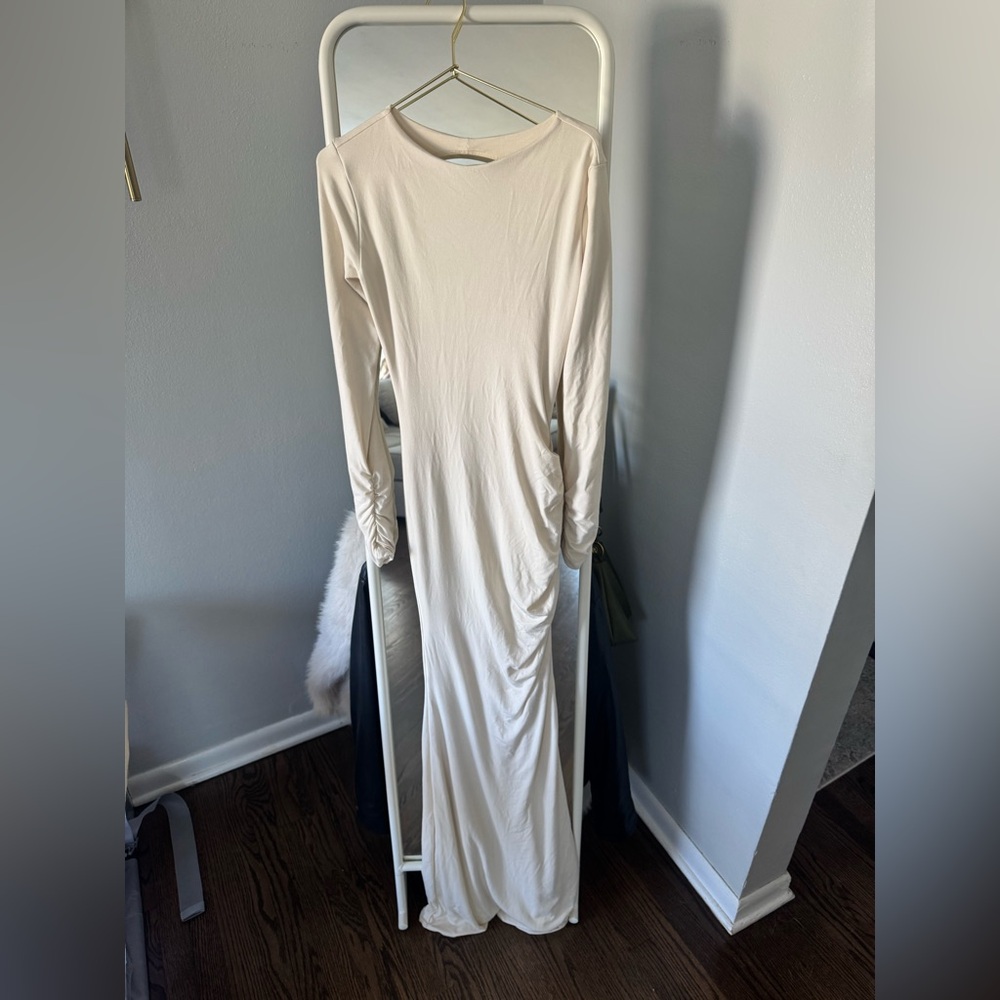 Oh Polly Modal Ruched Backless Maxi Dress in Ivory - Picture 6 of 8